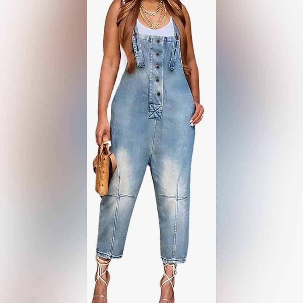 Women's Casual Loose Fit denim barrel Overalls Harem short length Pants